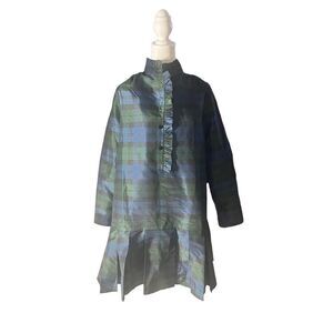 Tuckernuck Women's Green Blue Tartan Plaid Ruffle Mini Dress Size Medium NWT